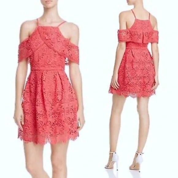 J.O.A Los Angeles pink lace overlay dress